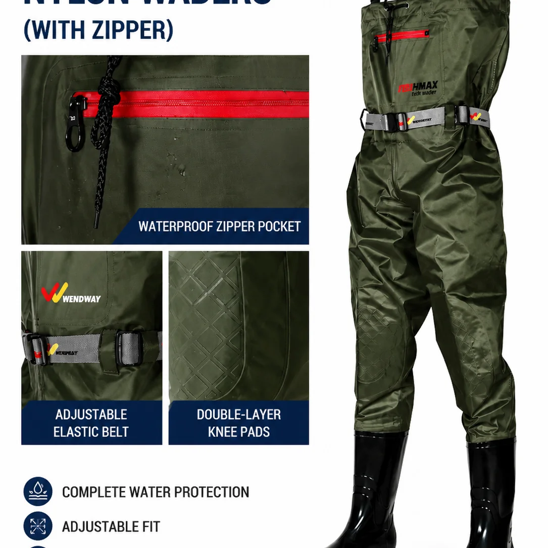 15000mm H₂O Waterproof Chest Waders 3D Cut Nylon Fishing Waders with Anti-Slip Rubber Boots - 图片 7
