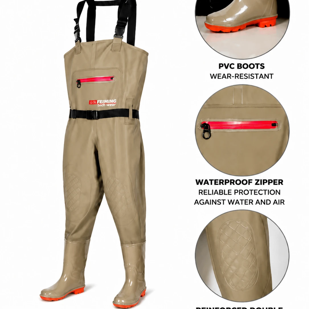 Chest Waders for Fishing Reinforced PVC Waterproof Bootfoot Waders for Hunting Farming - 图片 5