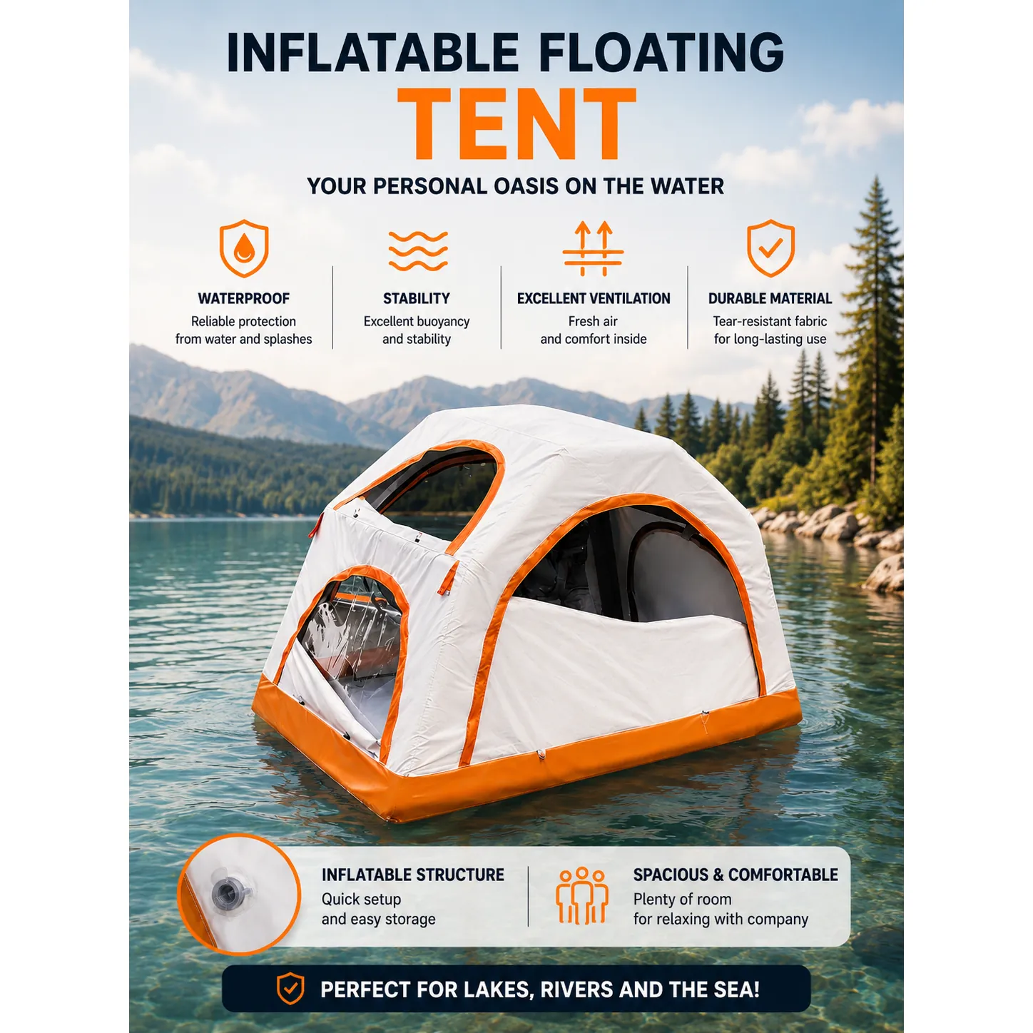 3‑in‑1 Inflatable Tent | Rooftop, Land & Water Camping - 图片 2