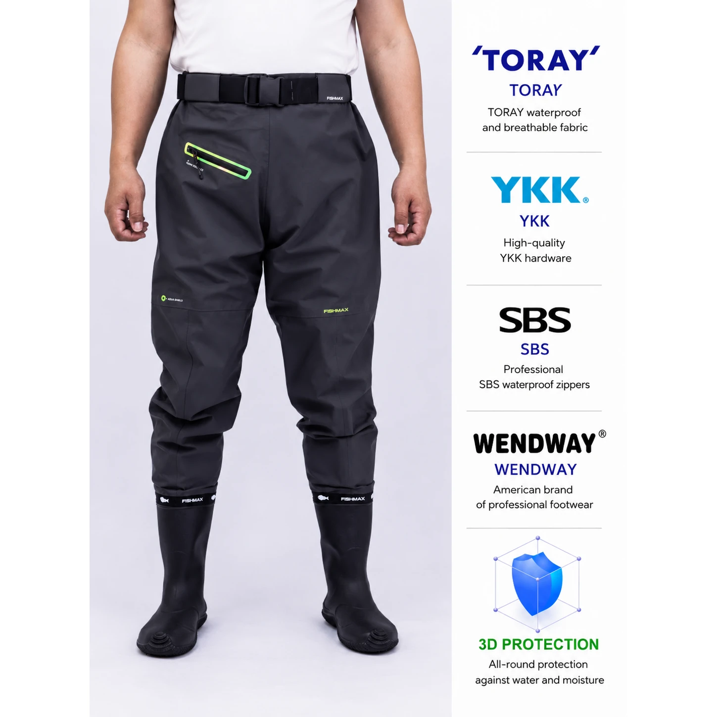 4-Layer Toray Lightweight Waders, YKK Buckle & SBS Zipper Durable Waterproof Chest Waders for Outdoor Wading - 图片 2