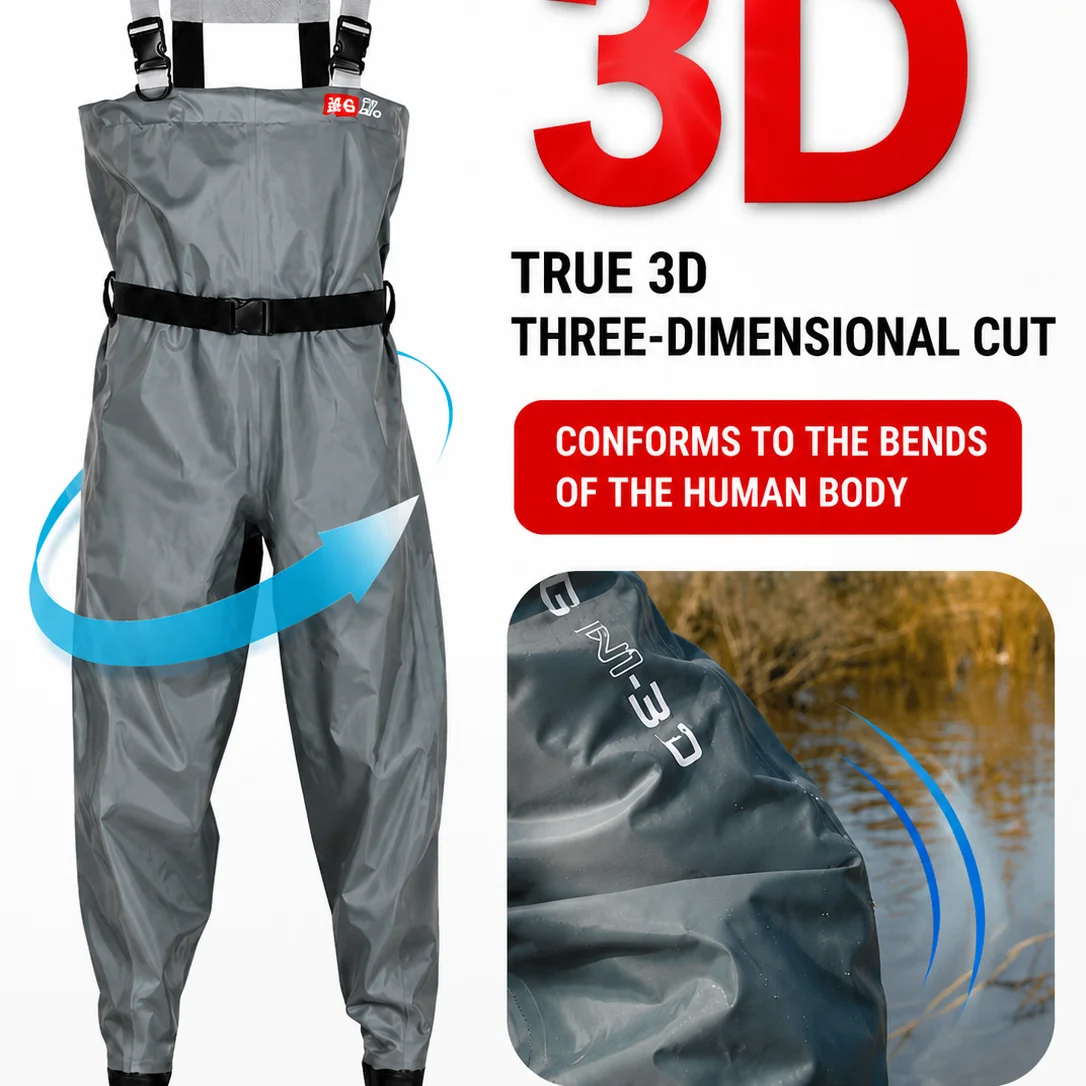 FEIMING N1 PRO-3D Chest Waders Ultra Light Nylon Waterproof Fishing Waders with Short Rubber Boots - 图片 5