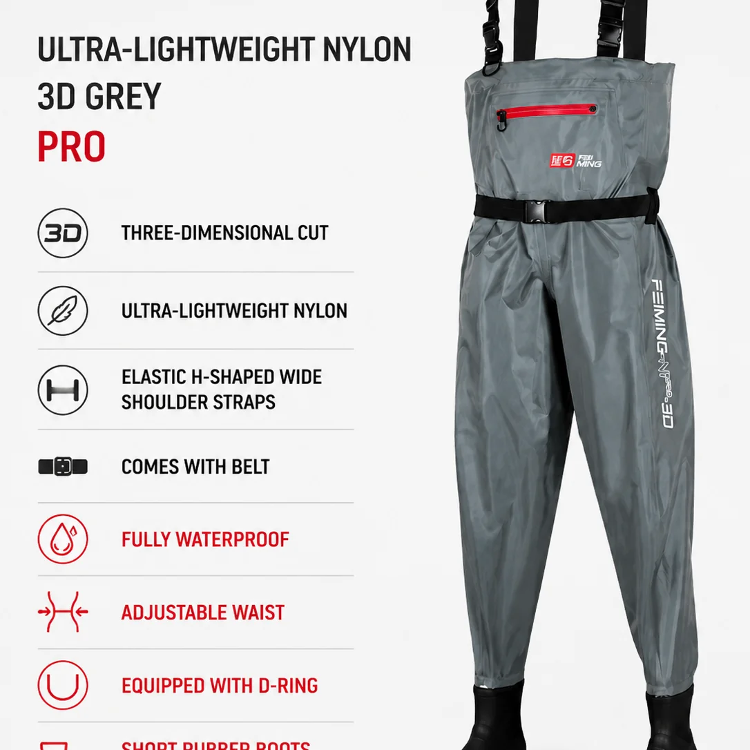 FEIMING N1 PRO-3D Chest Waders Ultra Light Nylon Waterproof Fishing Waders with Short Rubber Boots - 图片 6