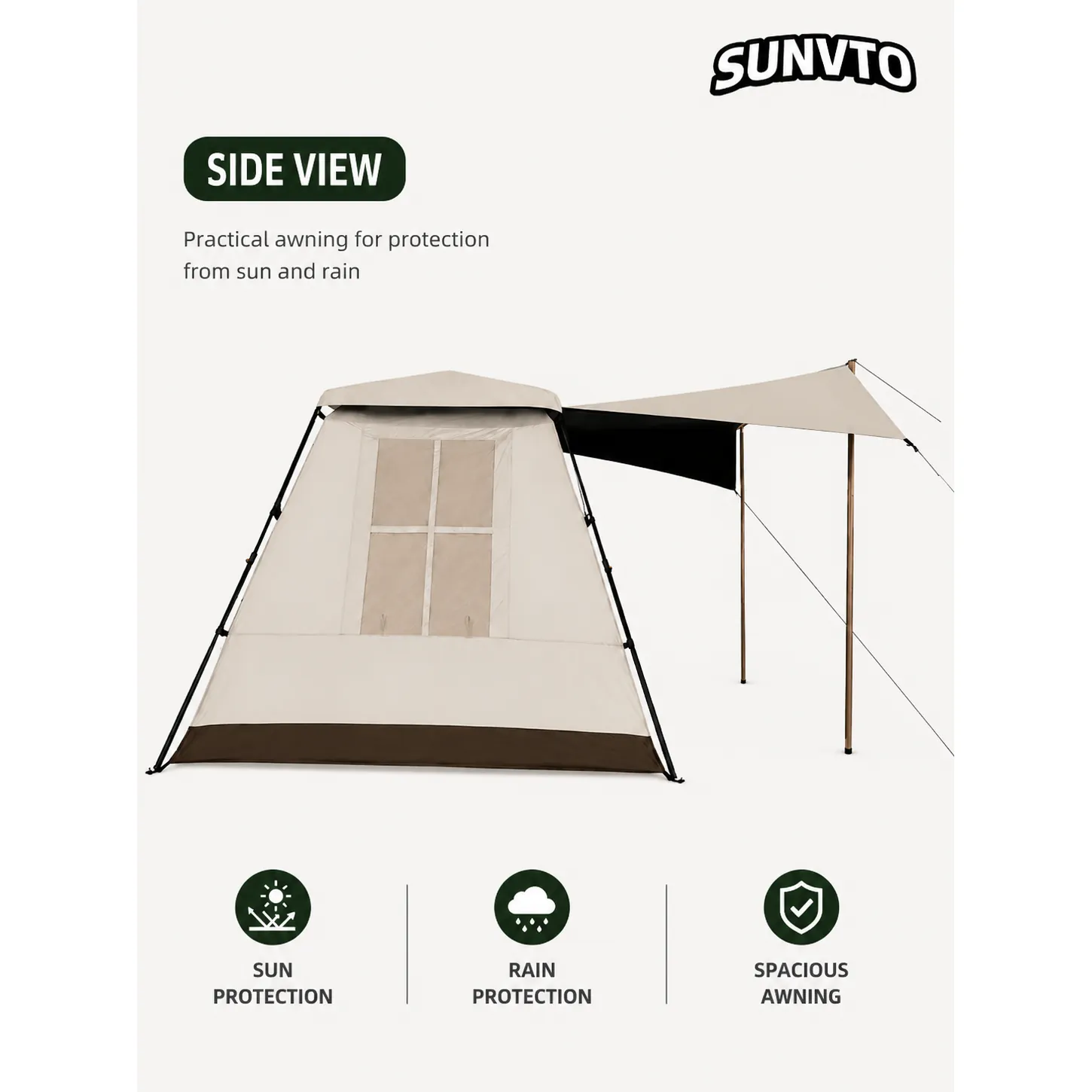 6.3m² Ridge Tent 2-3 People, 1 Room 1 Hall Outdoor Tent 210D Oxford Fabric - 图片 3