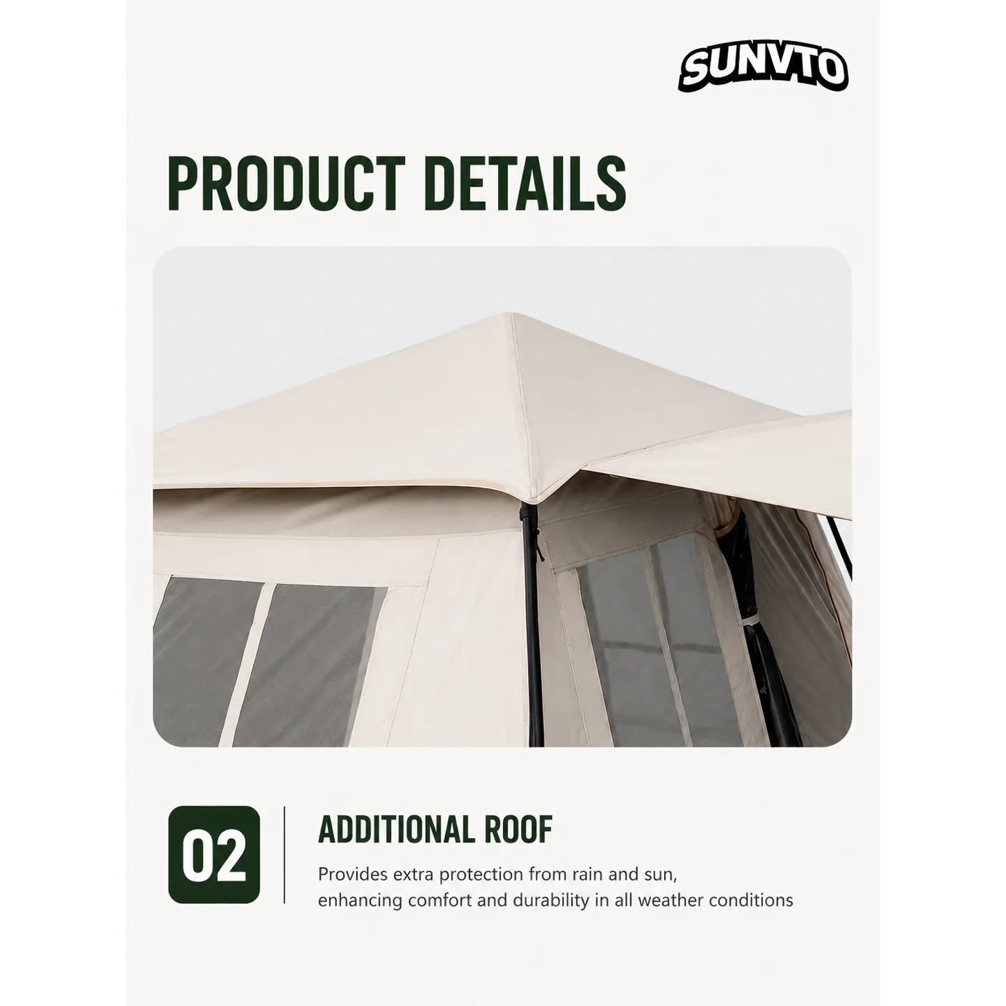 6.3m² Ridge Tent 2-3 People, 1 Room 1 Hall Outdoor Tent 210D Oxford Fabric - 图片 6