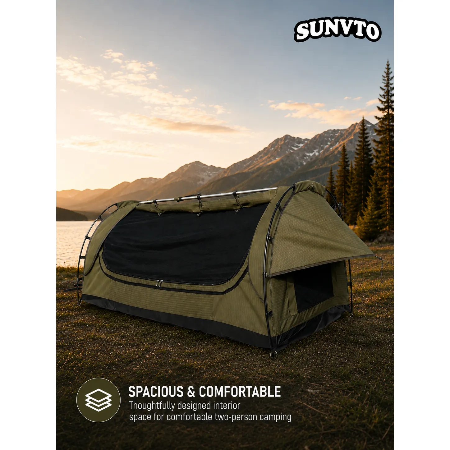 Single Swag Tent, Waterproof Tear Resistant Portable Canvas Tent for Solo Hiking