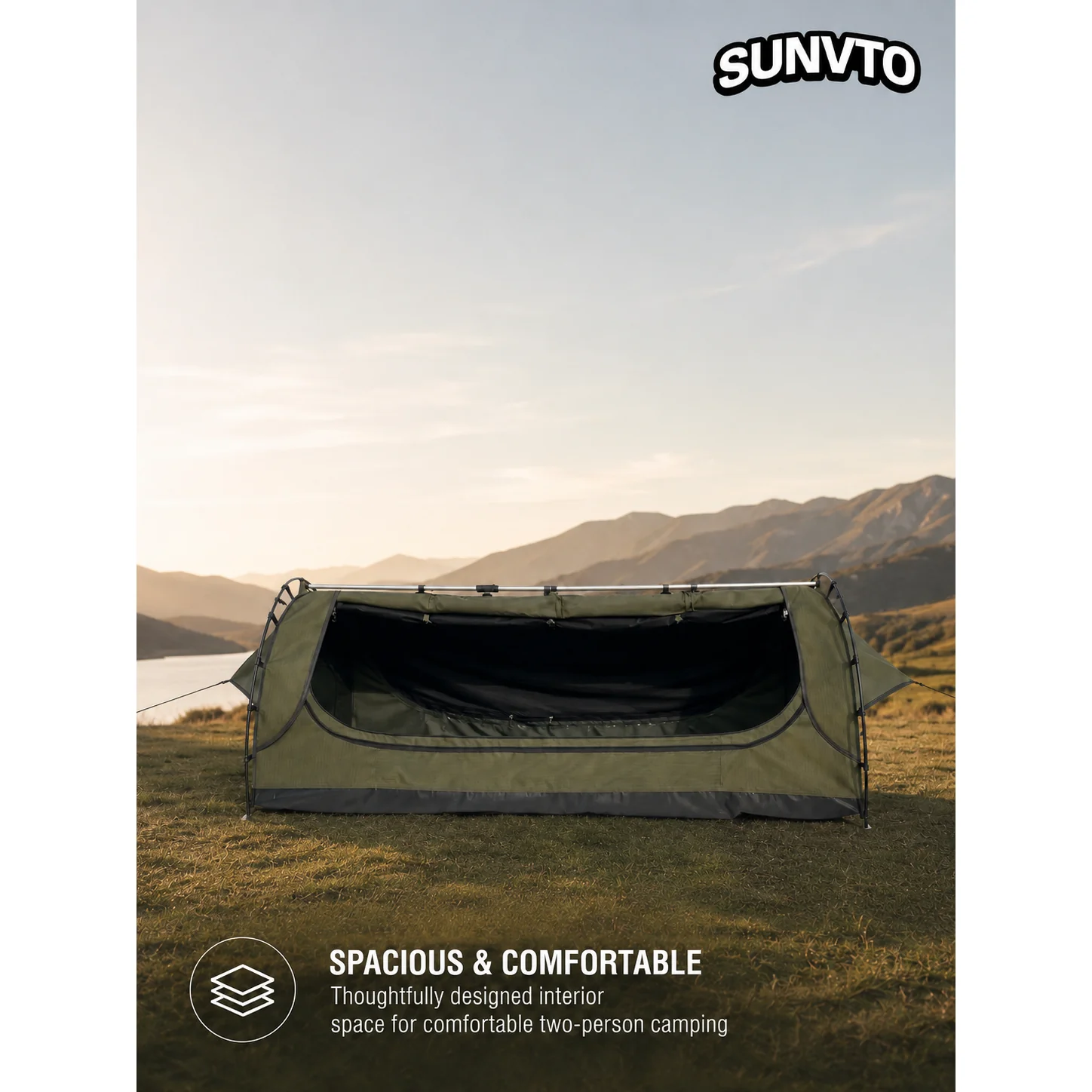Single Swag Tent, Waterproof Tear Resistant Portable Canvas Tent for Solo Hiking - 图片 4