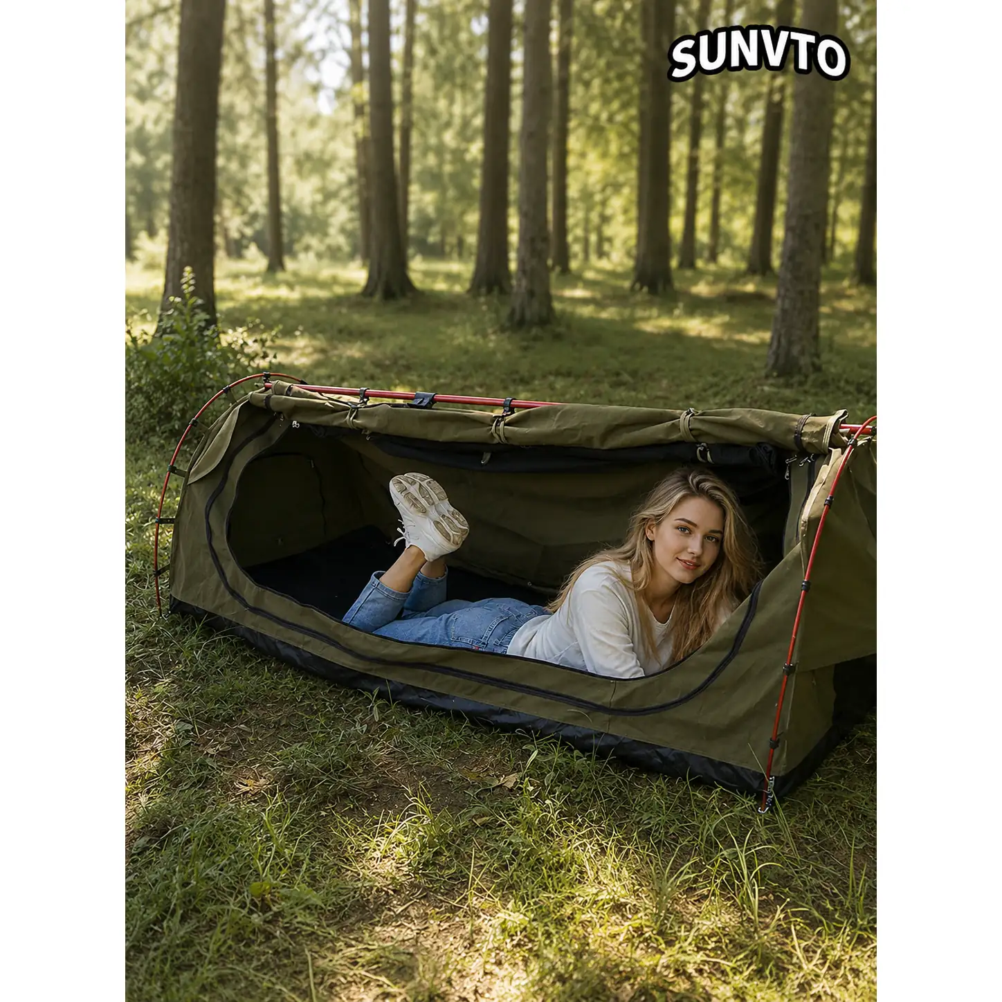 Single Swag Tent, Waterproof Tear Resistant Portable Canvas Tent for Solo Hiking - 图片 13
