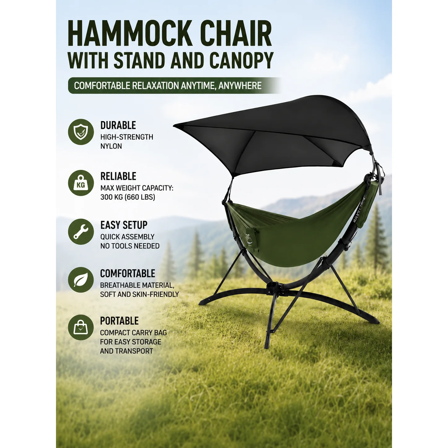 High-Quality Nylon Swing Hammock for Outdoor Camping & Hiking