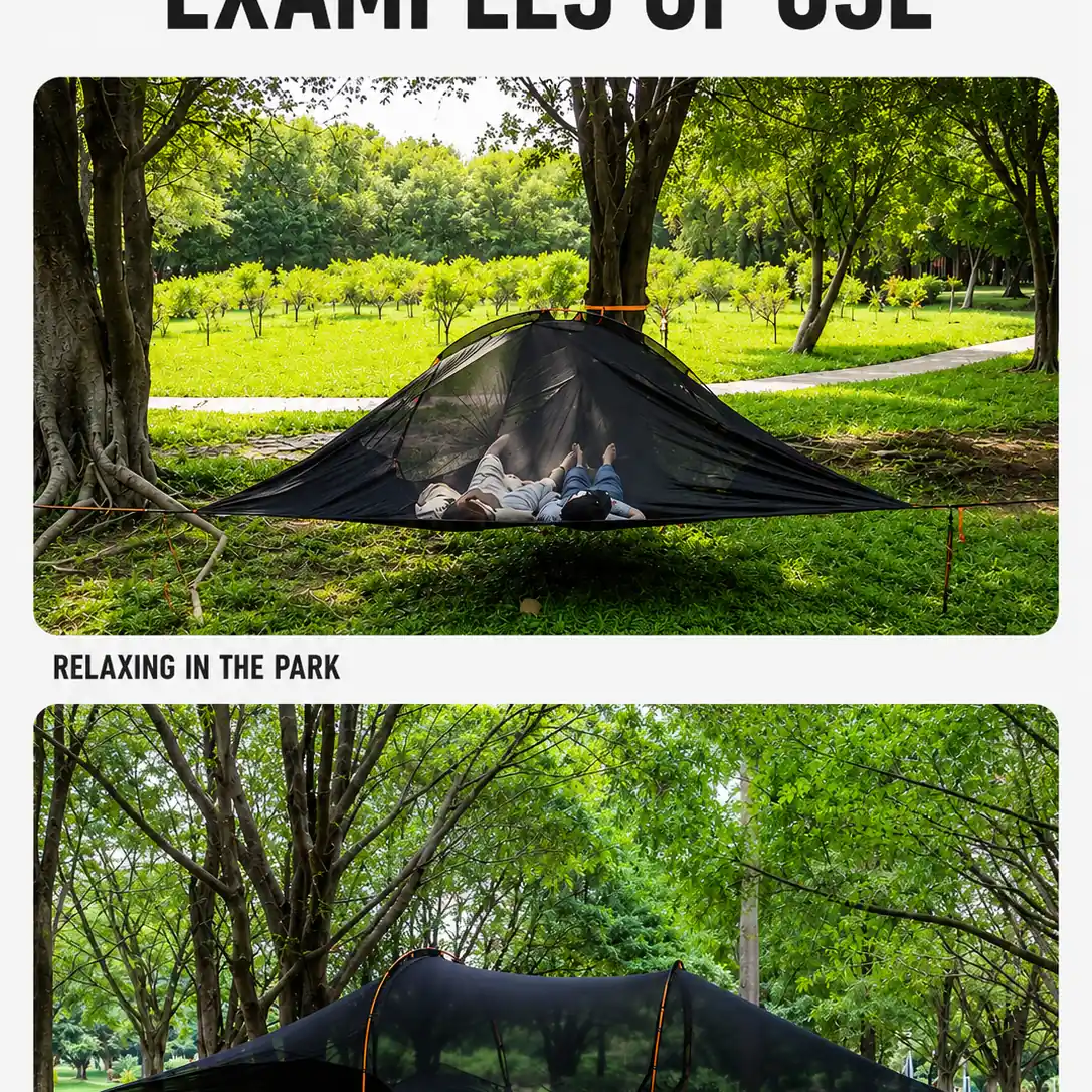Waterproof Anti-Mosquito Triangle Tree Hammock Tent, Elevated Suspended Camping Tent - 图片 4