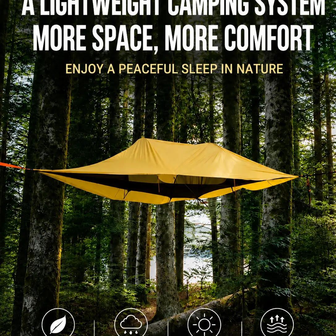 Waterproof Anti-Mosquito Triangle Tree Hammock Tent, Elevated Suspended Camping Tent - 图片 11
