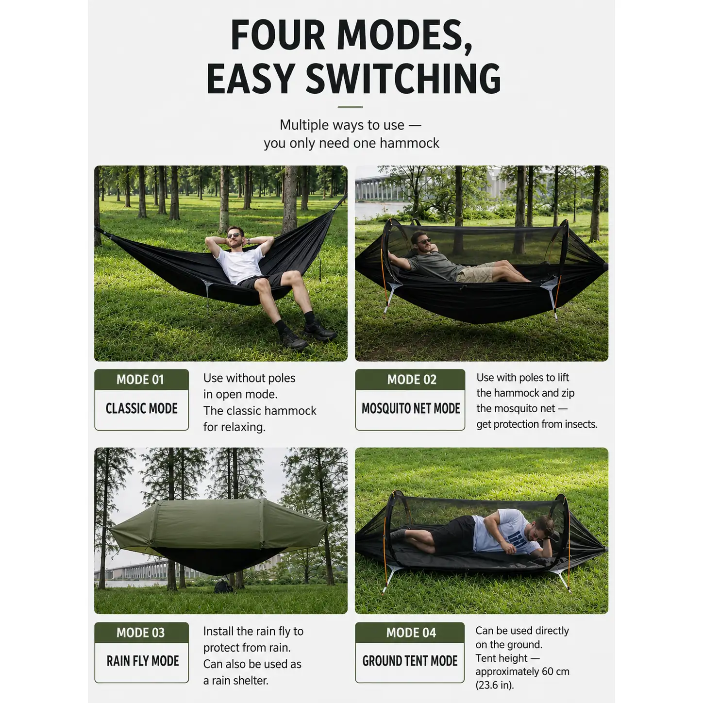 3-in-1 Anti-Mosquito Hammock, Ripstop Waterproof Outdoor Tree Tent - 图片 11