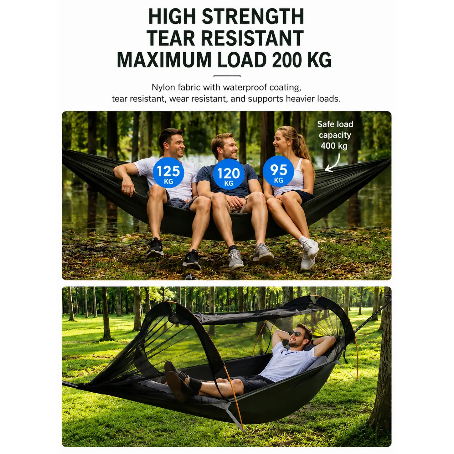 3-in-1 Anti-Mosquito Hammock, Ripstop Waterproof Outdoor Tree Tent - 图片 5
