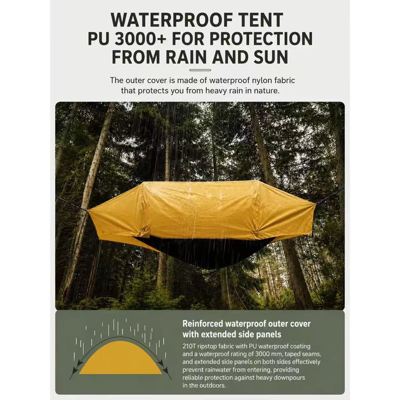 3-in-1 Anti-Mosquito Hammock, Ripstop Waterproof Outdoor Tree Tent - 图片 2