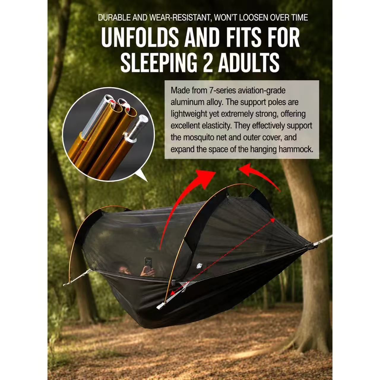 3-in-1 Anti-Mosquito Hammock, Ripstop Waterproof Outdoor Tree Tent - 图片 14