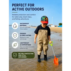 Kids Waterproof Chest Waders with Boots, Lightweight Nylon Fishing Waders for Beach & Outdoor Play