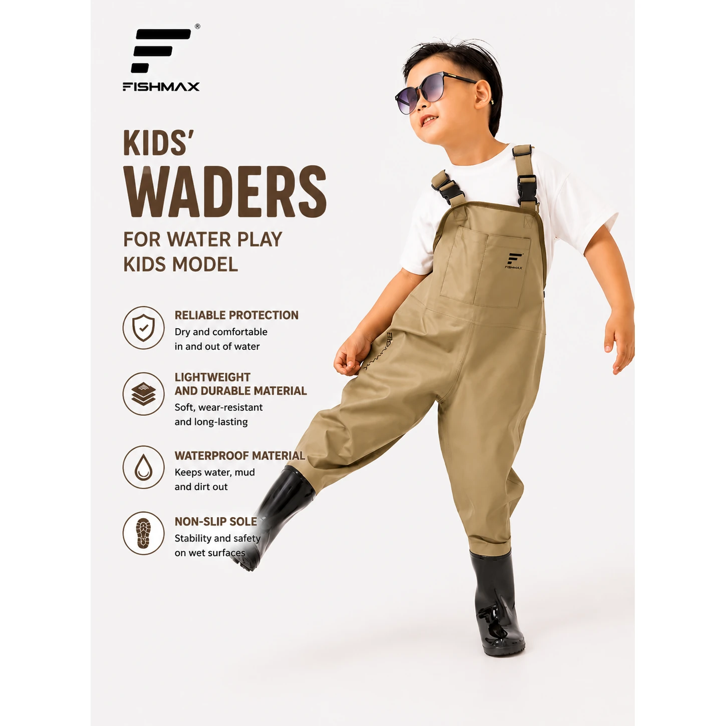 Kids Waterproof Chest Waders with Boots, Lightweight Nylon Fishing Waders for Beach & Outdoor Play - 图片 3