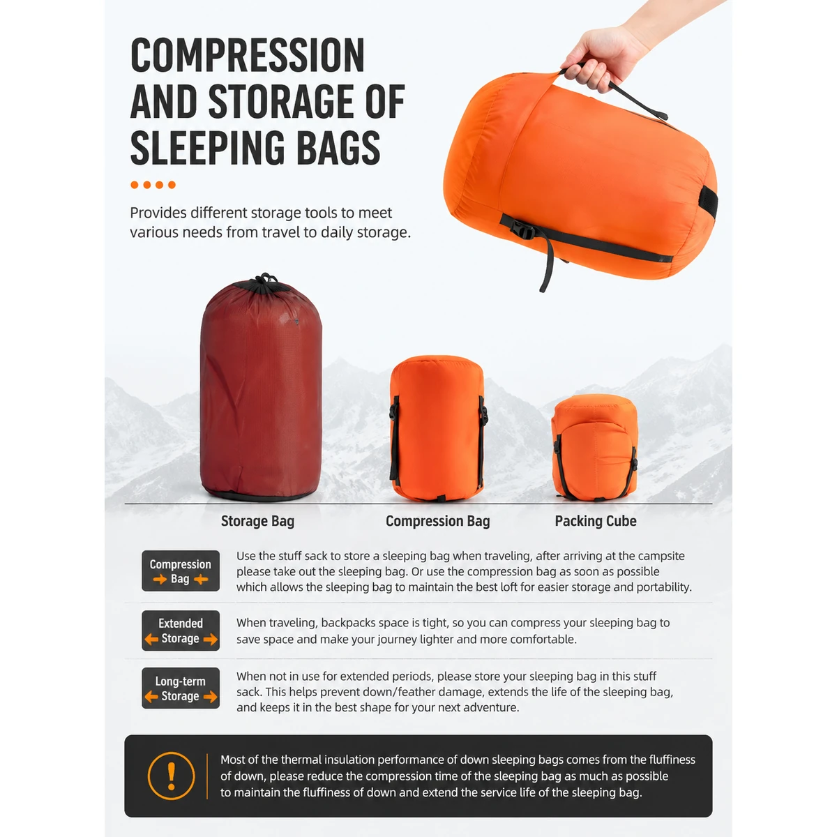 B Series Mummy Duck Down Sleeping Bag, 650 Fill Power Cold Weather Winter Backpacking Sleeping Bag - 图片 7