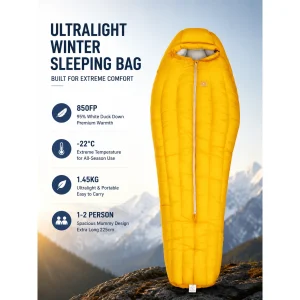 Ultralight Mummy Down Sleeping Bag -22°C 4 Season 95% White Duck Down Backpacking Camping Sleeping Bag with Compression Sack