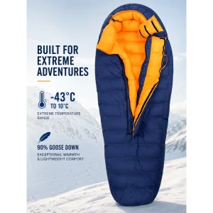  Mummy 90% Goose Down Sleeping Bag , Waterproof Backpacking Sleeping Bag for Mountain Camping
