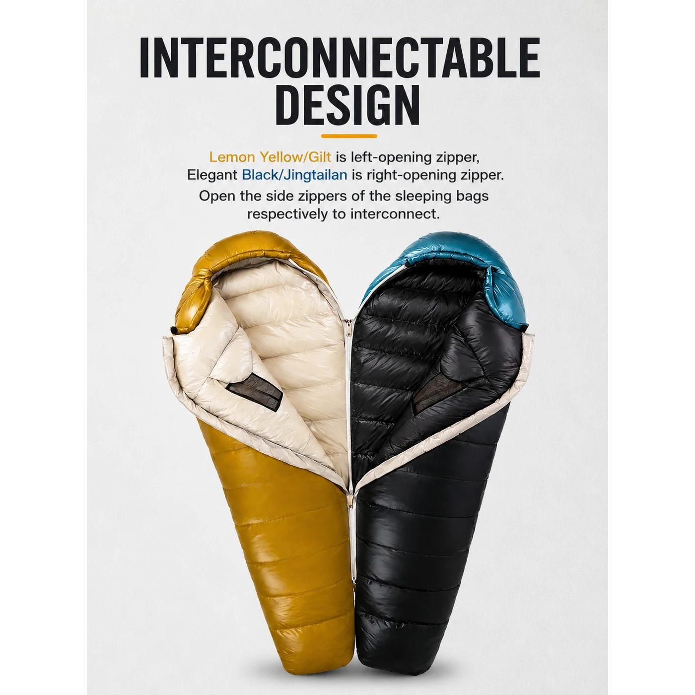 800+ Fill Power 90% Duck Down Mummy Sleeping Bag, Interconnectable for 1‑2 Person Camping - 图片 2