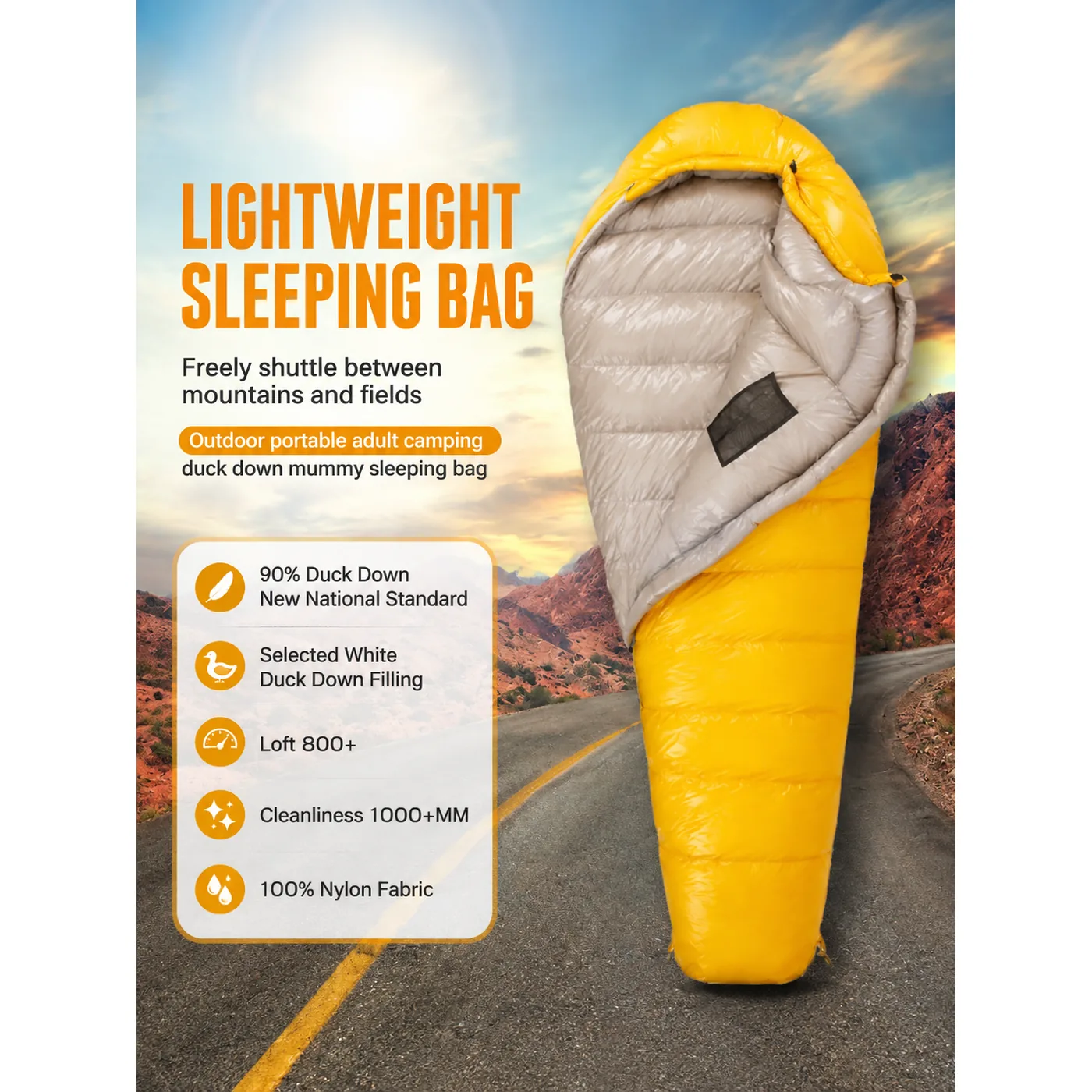 800+ Fill Power 90% Duck Down Mummy Sleeping Bag, Interconnectable for 1‑2 Person Camping - 图片 3
