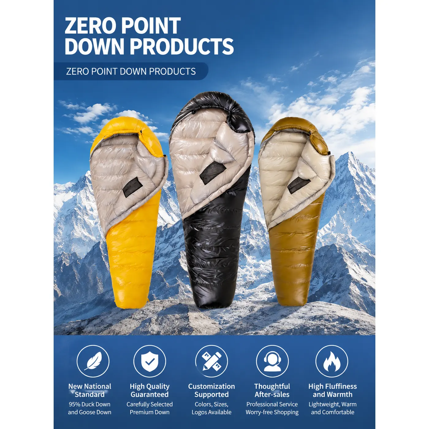 800+ Fill Power 90% Duck Down Mummy Sleeping Bag, Interconnectable for 1‑2 Person Camping - 图片 4
