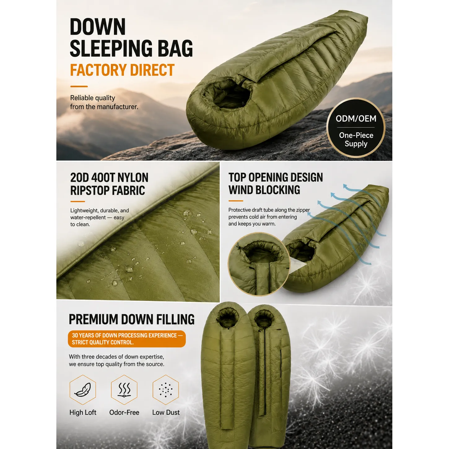 1500g 95% White Goose Down Mummy Sleeping Bag, -25°C Winter Cold Weather 4 Season Backpacking Sleeping Bag - 图片 5