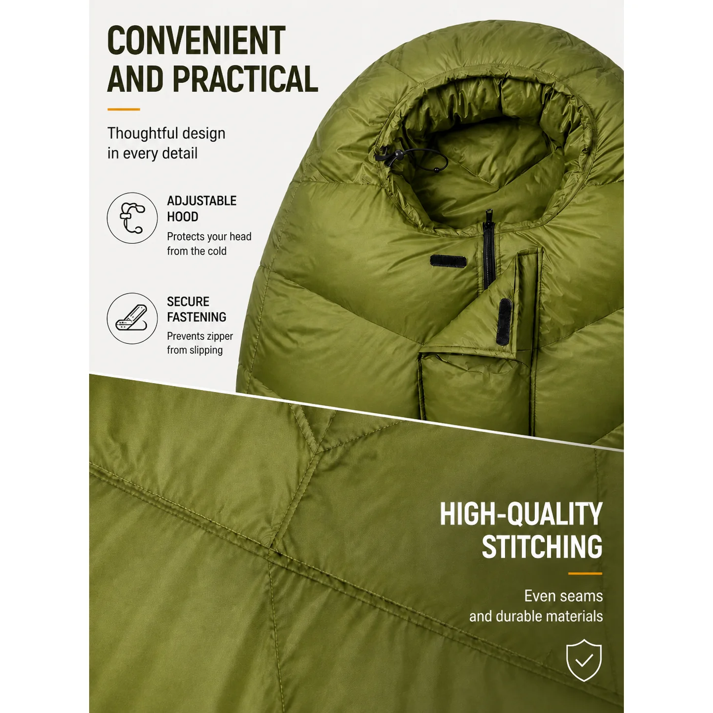 1500g 95% White Goose Down Mummy Sleeping Bag, -25°C Winter Cold Weather 4 Season Backpacking Sleeping Bag - 图片 6