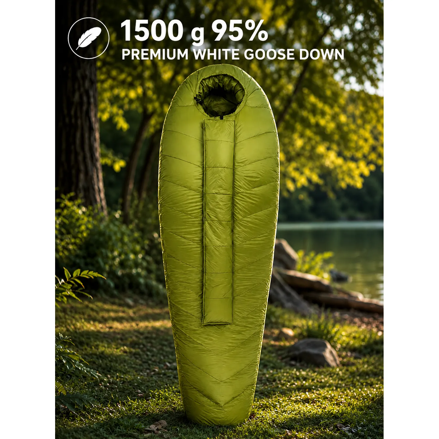 1500g 95% White Goose Down Mummy Sleeping Bag, -25°C Winter Cold Weather 4 Season Backpacking Sleeping Bag