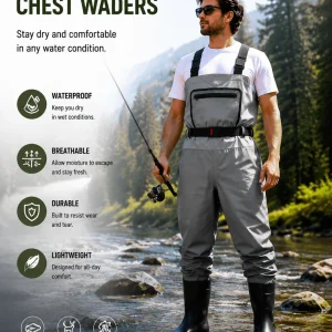 Breathable Waterproof Chest Waders with Integrated Anti-Slip Boots for Fishing Hunting Farming
