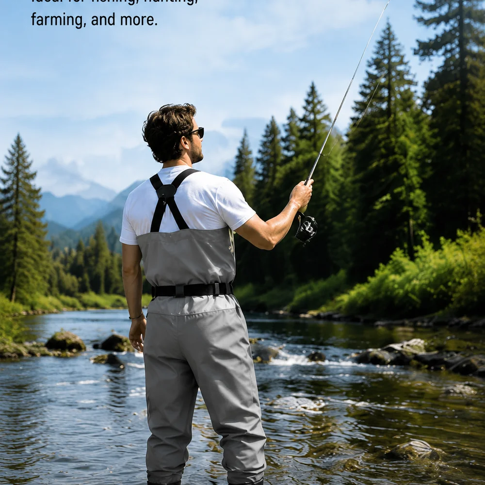 Breathable Waterproof Chest Waders with Integrated Anti-Slip Boots for Fishing Hunting Farming - 图片 8