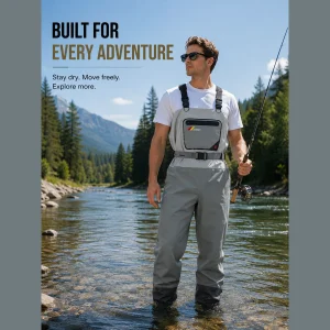 Breathable Chest Waders for Fishing, 4‑Layer Waterproof Stockingfoot Waders for Adults