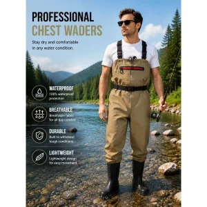 Waterproof Breathable Chest Waders, Anti-Slip Bootfoot Waders for Fishing, Hunting and Farming